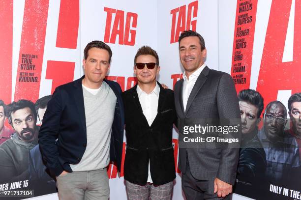 Actors Ed Helms, Jeremy Renner and Jon Hamm attend #TAGinTO, an exclusive Canadian screening of the upcoming comedy "TAG" in theaters June 15, held...