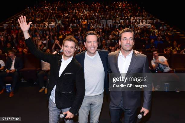 Actors Jeremy Renner, Ed Helms and Jon Hamm attend #TAGinTO, an exclusive Canadian screening of the upcoming comedy "TAG" in theaters June 15, held...