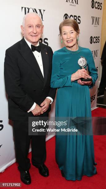 Lionel Larner and Glenda Jackson poses in the 72nd Annual Tony Awards Press Room at 3 West Club on June 10, 2018 in New York City.