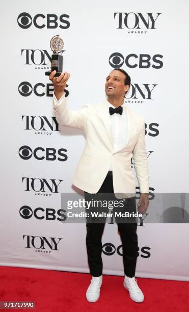 Ari'el Stachel poses in the 72nd Annual Tony Awards Press Room at 3 West Club on June 10, 2018 in New York City.