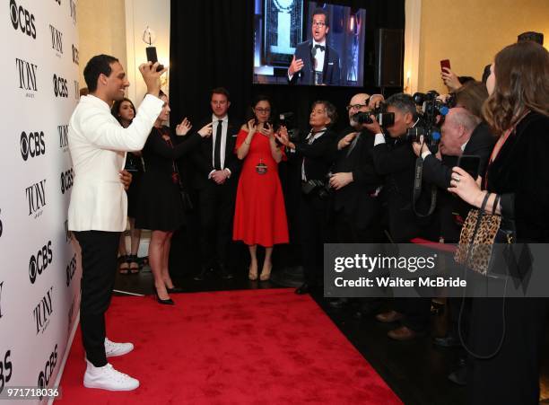 Ari'el Stachel poses in the 72nd Annual Tony Awards Press Room at 3 West Club on June 10, 2018 in New York City.