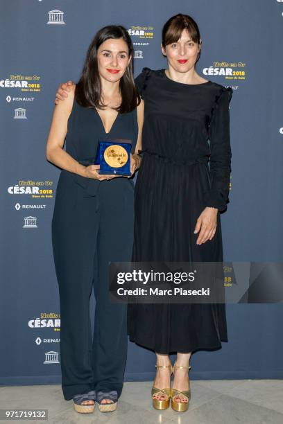 Alice Vial and Valerie Donzelli attend the 'Les Nuits En Or 2018' dinner gala at UNESCO on June 11, 2018 in Paris, France.