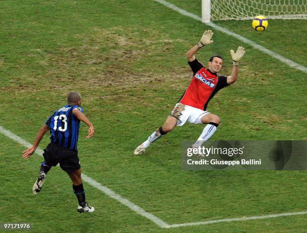 Douglas Maicon of Inter scores a goal during the Serie A match between Udinese and Inter at Stadio Friuli on February 28, 2010 in Udine, Italy.