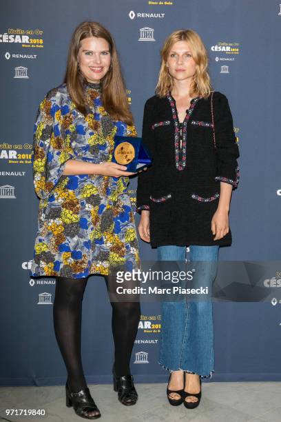 Elsa M. Jakobsdottir and Clemence Poesy attend the 'Les Nuits En Or 2018' dinner gala at UNESCO on June 11, 2018 in Paris, France.
