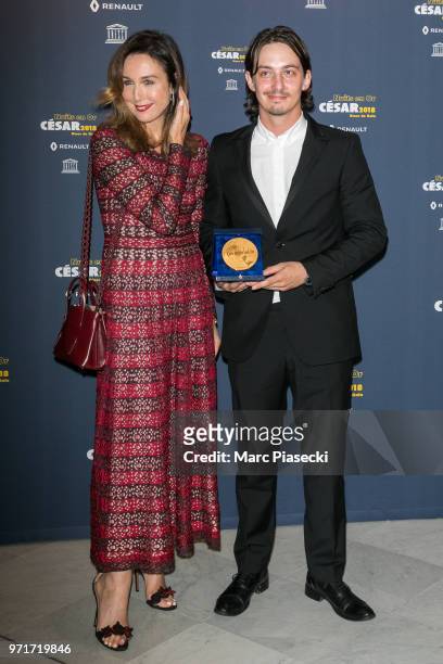 Actress Elsa Zylberstein and Aske Bang attend the 'Les Nuits En Or 2018' dinner gala at UNESCO on June 11, 2018 in Paris, France.