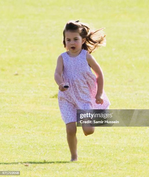 Princess Charlotte of Cambridge attends the Maserati Royal Charity Polo Trophy at Beaufort Park on June 10, 2018 in Gloucester, England.