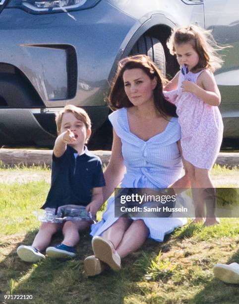 Catherine, Duchess of Cambridge, Prince George of Cambridge and Princess Charlotte of Cambridge attend the Maserati Royal Charity Polo Trophy at...