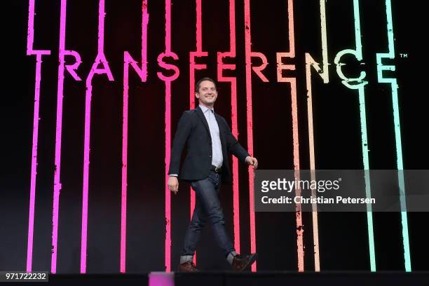 Elijah Wood, Actor and Creative Director at Spectrrevision, speaks during the Ubisoft E3 conference at the Orpheum Theater on June 11, 2018 in Los...