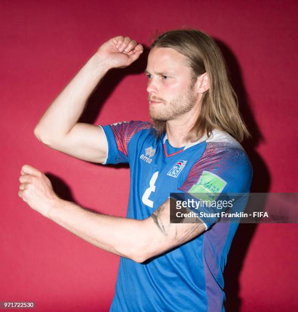 Birkir Bjarnason of Iceland poses for a picture during the official FIFA World Cup 2018 portrait session at on June 11, 2018 in Gelendzhik, Russia.