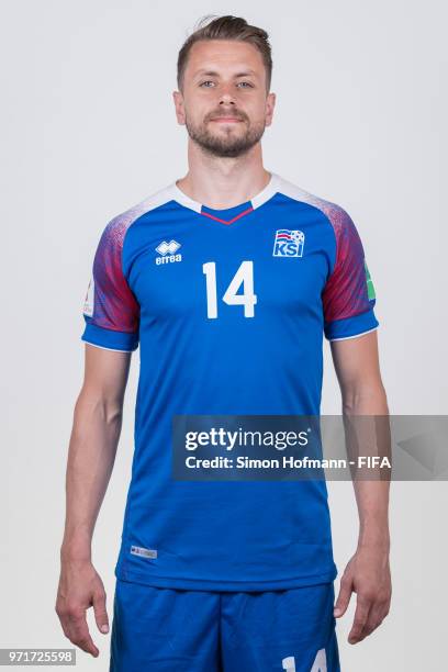 Karl Arnason of Iceland poses during the official FIFA World Cup 2018 portrait session at Resort Centre Nadezhda on June 11, 2018 in Gelendzhik,...