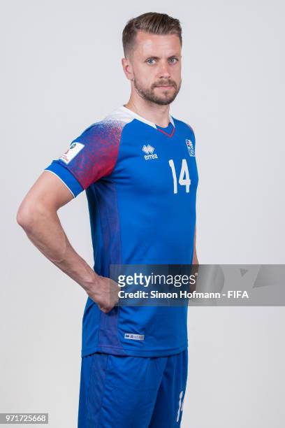 Karl Arnason of Iceland poses during the official FIFA World Cup 2018 portrait session at Resort Centre Nadezhda on June 11, 2018 in Gelendzhik,...