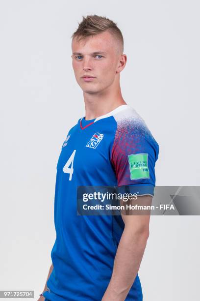 Albert Gudmundsson of Iceland poses during the official FIFA World Cup 2018 portrait session at Resort Centre Nadezhda on June 11, 2018 in...