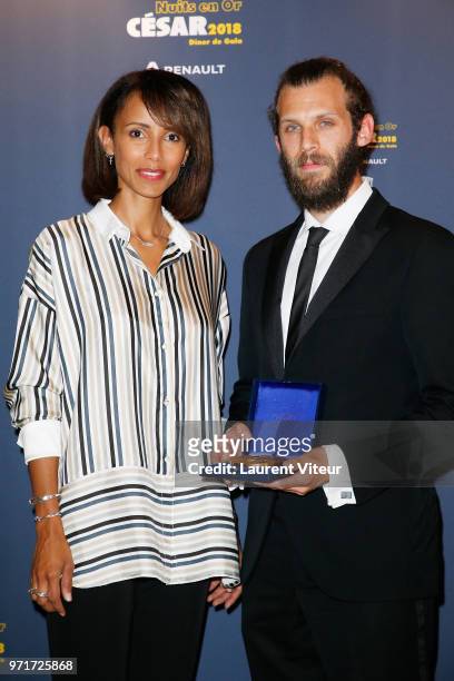 Sonia Rolland and Chris Overton attend "Les Nuits en Or 2018" at UNESCO on June 11, 2018 in Paris, France.