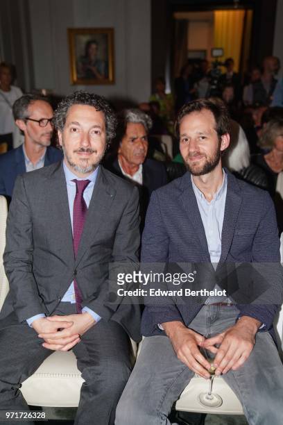 French actors Guillaume Gallienne and Benjamin Lavernhe attend the 36th Romy Schneider & Patrick Dewaere Award, at Hotel Lancaster on June 11, 2018...