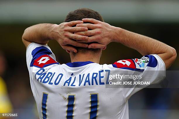 Deportivo Coruna's Pablo Alvarez reacts during a Spanish league football match against Villarreal at Madrigal Stadium in Villarreal ,on February 28,...