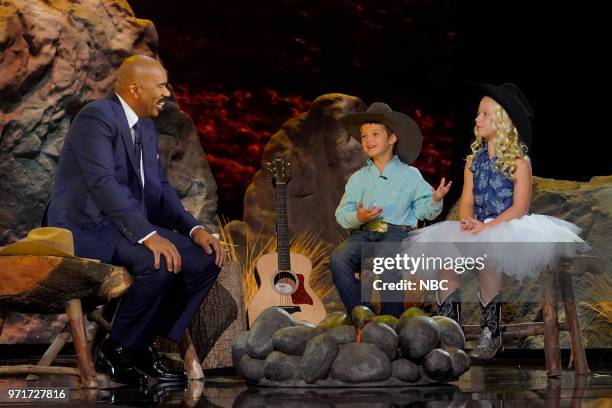 Give Us S'mores" Episode 309 -- Pictured: Steve Harvey, Blayze Hunter Fallis, Tinley Roberts --