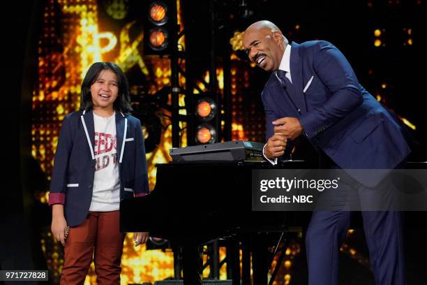 Give Us S'mores" Episode 309 -- Pictured: Justin-Lee, Steve Harvey --