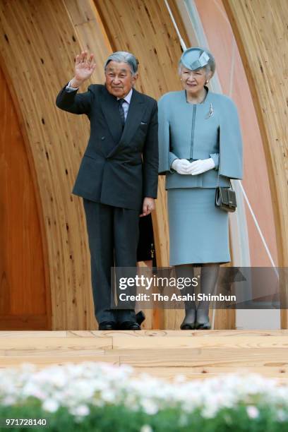 Emperor Akihito and Empress Michiko attend the National Tree-Planting Festival on June 10, 2018 in Minamisoma, Fukushima, Japan. This 3-day trip...