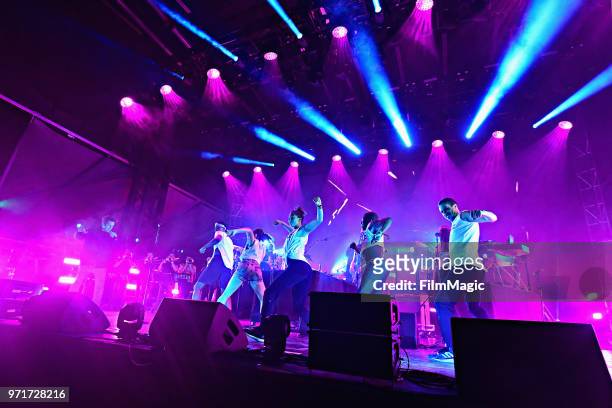 Dancers perform with Bon Iver on Which Stage during day 3 of the 2018 Bonnaroo Arts And Music Festival on June 9, 2018 in Manchester, Tennessee.