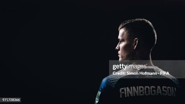 Alfred Finnbogason of Iceland poses during the official FIFA World Cup 2018 portrait session at Resort Centre Nadezhda on June 11, 2018 in...