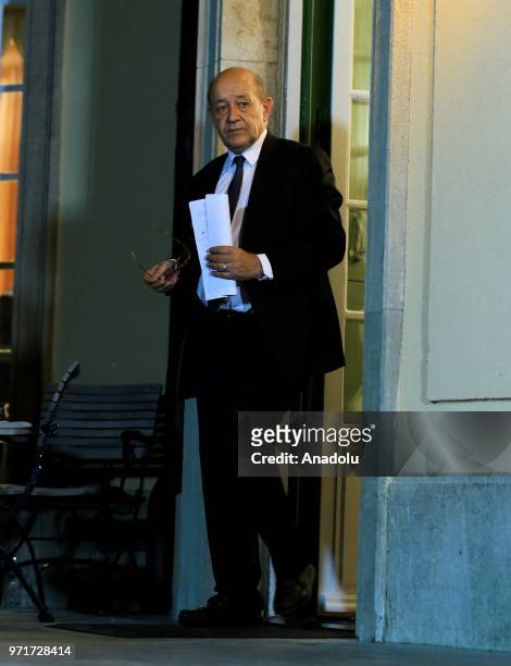 French Foreign Minister Jean-Yves Le Drian arrives for a Normandy format meeting with German Foreign Minister Heiko Maas , Russian Foreign Minister...