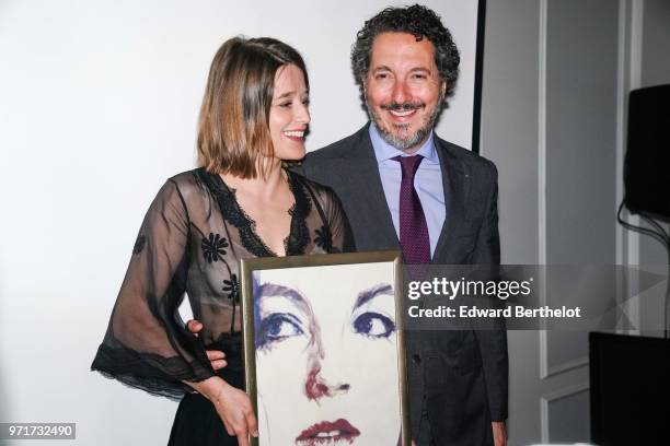 Adeline d'Hermy and Guillaume Gallienne, during the 36th Romy Schneider & Patrick Dewaere Award, at Hotel Lancaster on June 11, 2018 in Paris, France.
