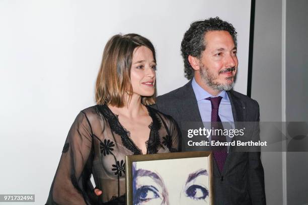 Adeline d'Hermy and Guillaume Gallienne, during the 36th Romy Schneider & Patrick Dewaere Award, at Hotel Lancaster on June 11, 2018 in Paris, France.