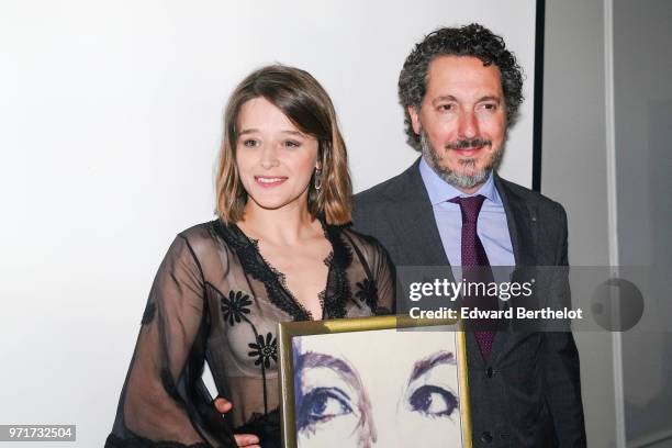 Adeline d'Hermy and Guillaume Gallienne, during the 36th Romy Schneider & Patrick Dewaere Award, at Hotel Lancaster on June 11, 2018 in Paris, France.