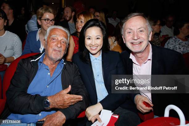 Paul Belmondo, Linh-Dan Pham and Michel Godest attend "L'Entree des Artistes" : Theater School by Olivier Belmondo at Theatre Des Mathurins on June...