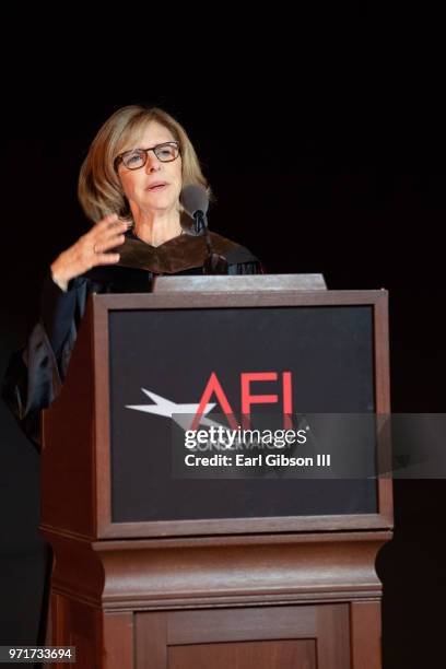 Film director Nancy Meyers speaks at AFI's Concervatory Commencement Ceremony at TCL Chinese Theatre on June 11, 2018 in Hollywood, California.