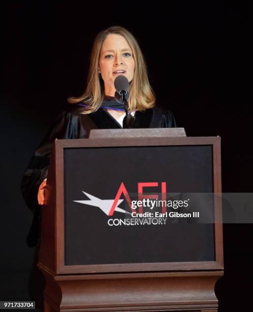 Actor Jodie Foster is honored at AFI's Conservatory Commencement Ceremony at TCL Chinese Theatre on June 11, 2018 in Hollywood, California.