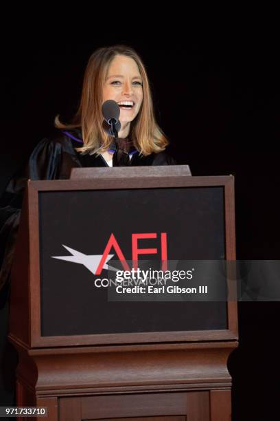 Actor Jodie Foster is honored at AFI's Conservatory Commencement Ceremony at TCL Chinese Theatre on June 11, 2018 in Hollywood, California.