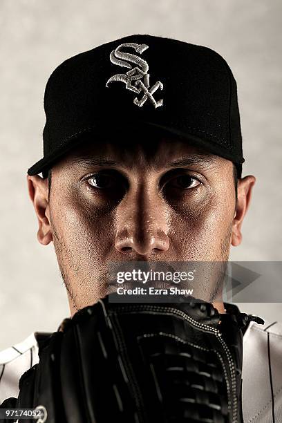 Freddy Garcia of the Chicago White Sox poses during photo media day at the White Sox spring training complex on February 28, 2010 in Glendale,...