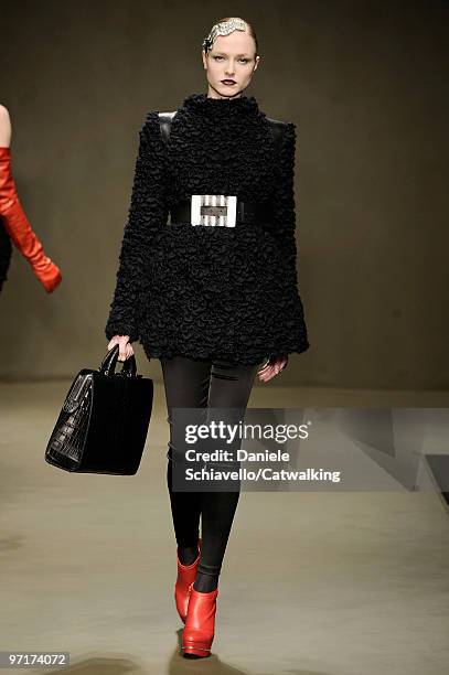 Model walks the runway at the Krizia show during Milan Fashion Week Autumn/Winter 2010 on February 25, 2010 in Milan, Italy .