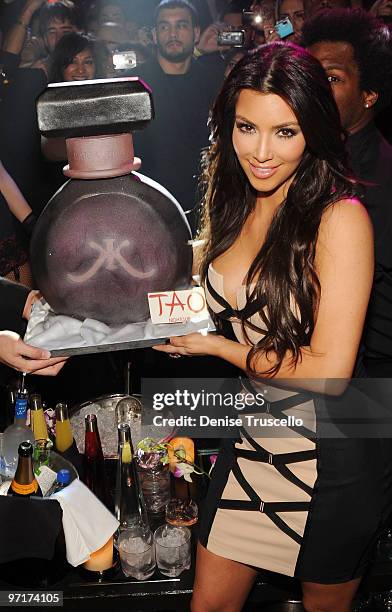 Kim Kardashian celebrates her fragrance launch at Tao Las Vegas at the Venetian Hotel and Casino Resort on February 27, 2010 in Las Vegas, Nevada.