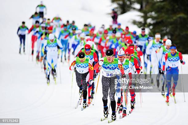 George Grey of Canada competes during the Men's 50 km Mass Start Classic cross-country skiing on day 17 of the 2010 Vancouver Winter Olympics at...