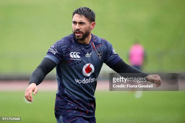 Shaun Johnson of the Warriors during a New Zealand Warriors NRL training session at Mt Smart Stadium on June 12, 2018 in Auckland, New Zealand.