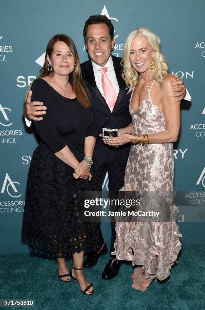 Lorraine Bracco, Sam Edelman, and Libby Edelman pose backstage at the 22nd Annual Accessories Council ACE Awards at Cipriani 42nd Street on June 11,...