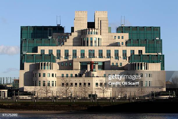 General view of the SIS Building on the bank of the river Thames on February 26, 2010 in London, England. The building, situated on Vauxhall Cross,...