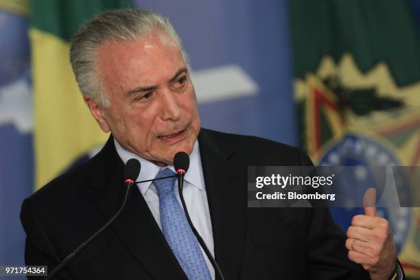 Michel Temer, Brazil's president, speaks during an event to announce the unification of the Brazilian security system at the Planalto Palace in...