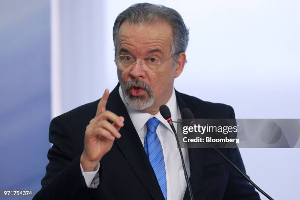 Raul Jungmann, Brazil's public security minister, speaks during an event to announce the unification of the Brazilian security system at the Planalto...