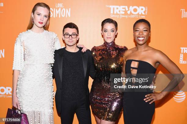 Jasmine Poulton, Christian Siriano, Lauren Morelli and Samira Wiley attend The Trevor Project TrevorLIVE NYC at Cipriani Wall Street on June 11, 2018...