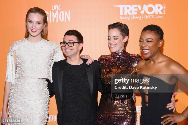Jasmine Poulton, Christian Siriano, Lauren Morelli and Samira Wiley attend The Trevor Project TrevorLIVE NYC at Cipriani Wall Street on June 11, 2018...