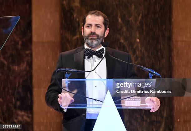 Joey Zwillinger accepts the Breakthrough Award on behalf of Allbirds onstage at the 22nd Annual Accessories Council ACE Awards at Cipriani 42nd...