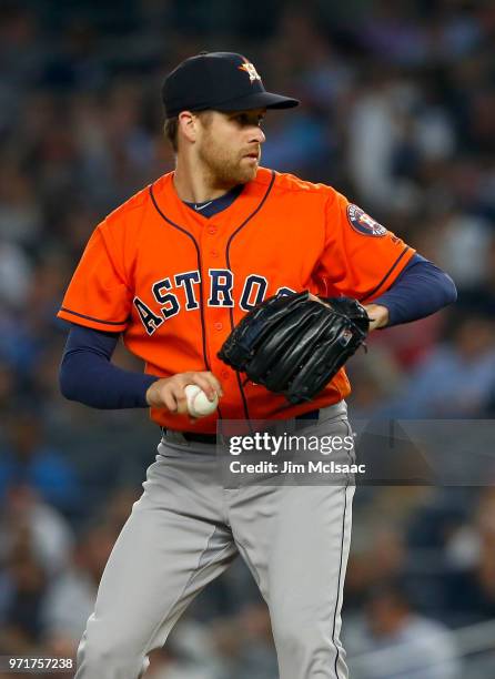 Collin McHugh of the Houston Astros in action against the New York Yankees at Yankee Stadium on May 30, 2018 in the Bronx borough of New York City....