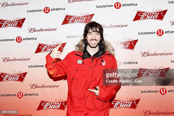 Canadian speed skater Charles Hamelin arrives at the Club Bud lululemon athletica Party on February 27, 2010 at the Commodore Ballroom in Vancouver,...