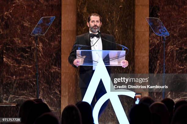Joey Zwillinger accepts the Breakthrough Award on behalf of Allbirds onstage at the 22nd Annual Accessories Council ACE Awards at Cipriani 42nd...