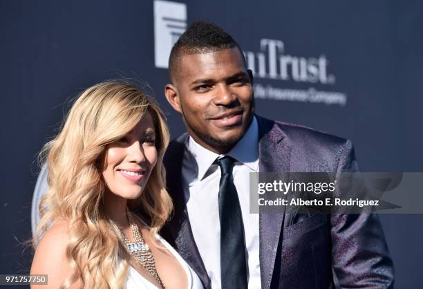 Andrea de La Torre and Yasiel Puig attends the Fourth Annual Los Angeles Dodgers Foundation Blue Diamond Gala at Dodger Stadium on June 11, 2018 in...