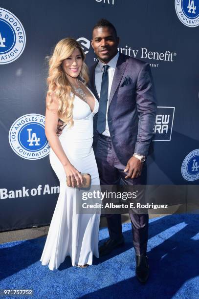Andrea de La Torre and Yasiel Puig attends the Fourth Annual Los Angeles Dodgers Foundation Blue Diamond Gala at Dodger Stadium on June 11, 2018 in...