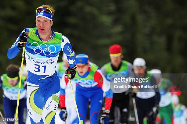 Ville Nousiainen of Finland competes during the Men's 50 km Mass Start Classic cross-country skiing on day 17 of the 2010 Vancouver Winter Olympics...